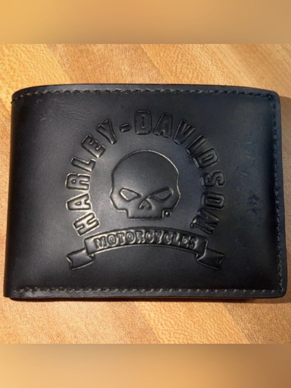 Harley Davidson Black Leather Embossed Skull Bifold Wallet NWOT